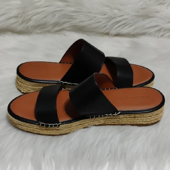 SALE! Coach Franca Black Leather Espadrilles Women's Sandals (#01) - Picture 9 of 16